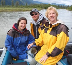 Betty Gilman (right) and her daughter, Julianne, and son, Lou, at the Chilkat Bald Eagle Preserve.